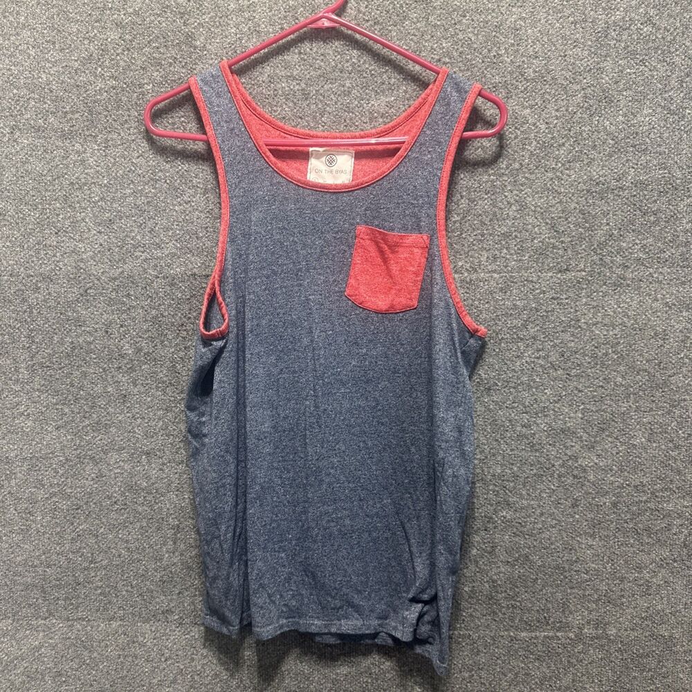 On The Byas Blue Tie Dye Print Sleeveless Pocket Tank Top Shirt Size Small